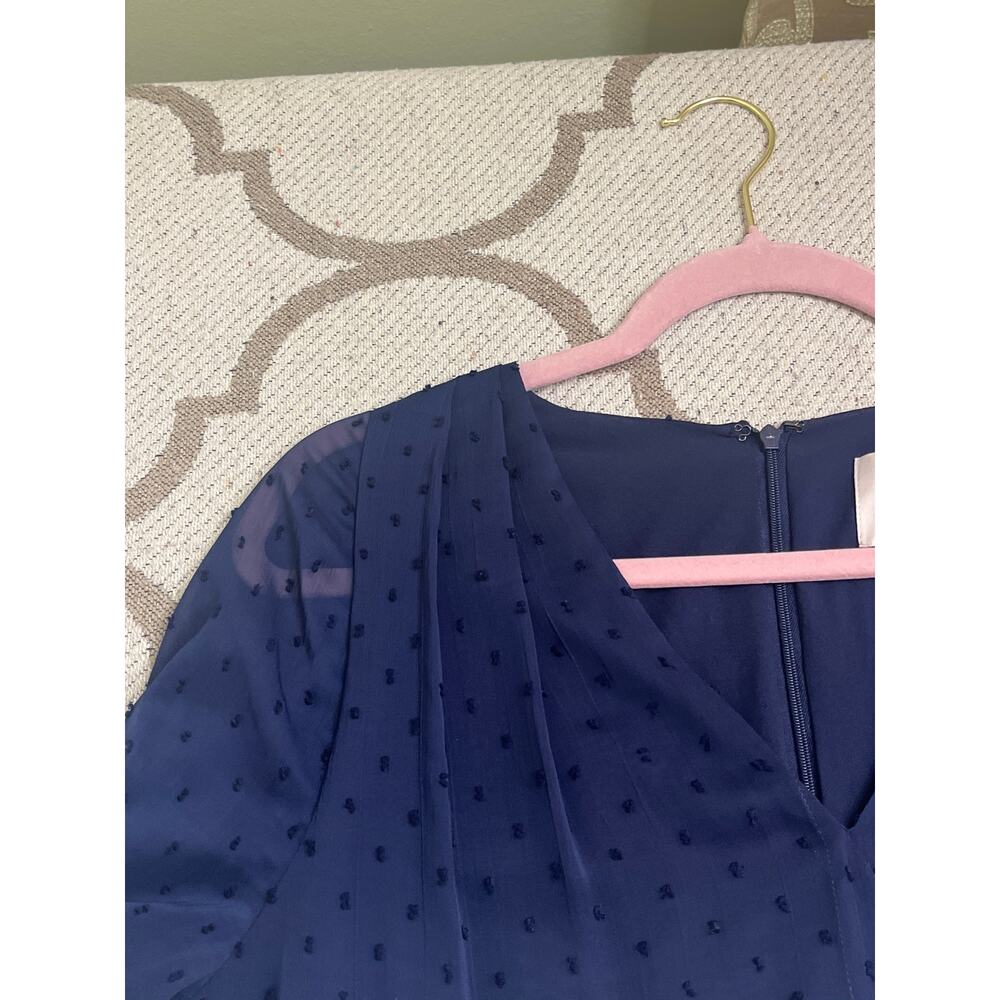Gal Meets Glam navy dress textured Swiss dot long blouson sleeves, size 12 - Picture 5 of 12